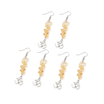 Natural Citrine Chips Dangle Earrings, Antique Silver Alloy Yoga Theme Long Drop Earrings with Brass Ear Wires for Women, 66mm, Pin: 0.5mm