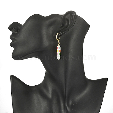 Glass Seed Braided Column with Flower Dangle Leverback Earrings(EJEW-MZ00055)-3