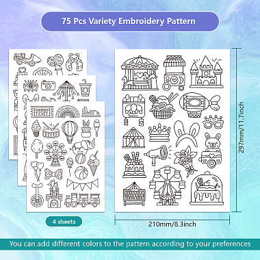 4 Sheets 11.6x8.2 Inch Stick and Stitch Embroidery Patterns(DIY-WH0455-053)-2