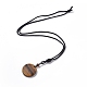 Natural Gemstone Flat Round with Flower of Life Pendant Necklace with Nylon Cord for Women(NJEW-P274-02)-3