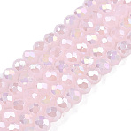 Electroplate Glass Beads Strands, Imitation Jade Beads, AB Color Plated, Faceted, Rondelle, Misty Rose, 4x3mm, Hole: 0.8~1mm, about 105~110pcs/strand, 38~39cm(X-EGLA-A044-J4mm-B02)