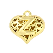 Hollow Brass Pendants for Valentine's Day, Heart with Letter, Real 18K Gold Plated, Letter Z, 25x26x13mm, Hole: 2.5mm(KK-M289-03Z-G)