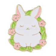 Bunny Zinc Alloy Enamel Brooch, Rabbit, Pearl Pink, 29x24mm(JEWB-C034-07A-G)