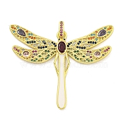 Brass Micro Pave Clear Cubic Zirconia Pendants, Real 18K Gold Plated, Dragonfly, Colorful, 42x49.5x2.5mm, Hole: 4.5x2.5mm(KK-R159-21A-G)
