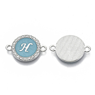 Alloy Enamel Links Connectors, with Crystal Rhinestones, Flat Round with Letter, Silver Color Plated, Letter.H, 22x16x2mm, Hole: 1.8mm(ENAM-TAC0003-01S-06H)