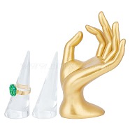 2Pcs Acrylic Organic Glass Ring Displays, with 1Pc OK Shaped Resin Mannequin Hand Jewelry Display Holder Stands, Mixed Color, 2.55~7x2.55~9x6.9~16cm, 3pcs/set(RDIS-DR0001-01)