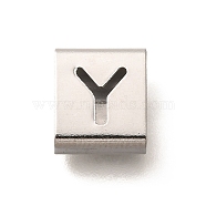 Letter Style 304 Stainless Steel Square Slide Charms, Letter Y, 9x8x4mm, Hole: 3.5x8.5mm(STAS-L132-21Y)