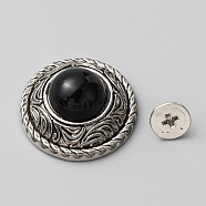 Zinc Alloy Buttons, with Synthetic Turquoise and Iron Screws, for Purse, Bags, Leather Crafts Decoration, Flat Round, Black, 20x9.5mm, Hole: 2.5mm(BUTT-WH0028-36B-04)