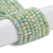 Faceted Electroplated Glass Beads Strands, AB Color Plated, Rondelle, Yellow Green, 4x3mm, Hole: 0.9mm, about 112pcs/strand, 16.14''(41cm)(GLAA-C023-02-C13)