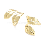 Brass Open Cuff Rings, Hollow Leaf, Real 18K Gold Plated, Inner Diameter: 18mm(RJEW-D016-04G)