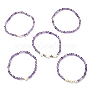 5Pcs 5 Style Natural Amethyst & Pearl & Shell Star Beaded Stretch Bracelets Set, Inner Diameter: 1-3/4~1-3/4 inch(4.3~4.5cm), 1Pcs/style(BJEW-JB09495-04)