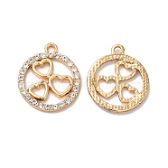 Rack Plating Alloy Crystal Rhinestone Pendants, Ring with Heart Charms, Golden, 22.5x19x2mm, Hole: 2mm(RB-L036-VF867-2)