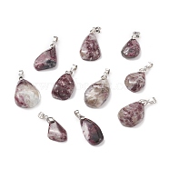 Natural Plum Blossom Tourmaline Pendants, with Platinum Tone Brass Snap on Bails, Nuggets, 19.5~37x9~26.5x7~11mm, Hole: 6x4mm(G-H259-06P-A)