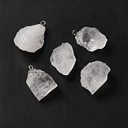 Raw Rough Natural Quartz Crystal Pendants, Rock Crystal Pendants, Nuggets Charms, with Platinum Plated Iron Loops, 21~34.5x15~25.5x10~17mm, Hole: 2mm(G-A028-01H)