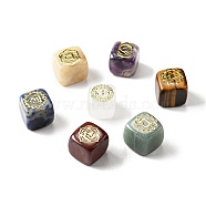 7Pcs 7 Styles Natural Mixed Stone Beads, with Long-Lasting Plated Golden Tone Brass Chakra Pattern Slices, Lead Free & Cadmium Free, No Hole, Cube, 15.5~18x15~17x14.5~17mm, 1pc/style(G-H272-10G)