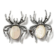 Dual-use Items Alloy Pave Dyed Shell Spider Brooch, with Jet Rhinestone, Antique Silver, PapayaWhip, 57.5~58x41.5~42x12.5mm, Hole: 4x3mm(JEWB-C026-04E-AS)