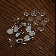Brass Leverback Earrings Blank Base and Clear Domed Glass Covers, Silver Color Plated, Earring: 28x17mm, Pin: 0.5mm, Glass: 15.73~16.13x5.3mm(DIY-X0156-S)