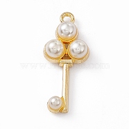 Alloy Pendants, with ABS Imitation Pearl Beads, Key Charm, Light Gold, 28x12x6.5mm, Hole: 1.8mm(PALLOY-P287-15KCG)