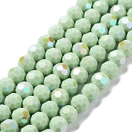Opaque Glass Beads Strands, Faceted, Round, Pale Green, 10x9mm, Hole: 1.3mm, about 65~68pcs/strand, 24.13~24.21''(61.3~61.5cm)(EGLA-A035-P10mm-L20)