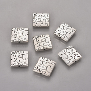 Tibetan Style Alloy Beads, Lead Free & Nickel Free & Cadmium Free, Square, Antique Silver, about 15mm long, 15mm wide, 3.5mm thick, hole: 1.5mm(LF10065Y-NF)
