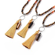 Natural Tibetan Agate Bullet & Tassel Pendant Necklace with Mixed Gemstone Beaded Chains, Chakra Yoga Jewelry for Women, 25.98 inch(66cm)(NJEW-E585-02B)