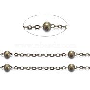 Brass Flat Oval Cable Chains, Satellite Chains, Unwelded, with Card Paper, Lead Free and Nickel Free, Antique Bronze, 2.2x1.7x0.23mm, Bead: 3.5mm(X-CHC018Y-AB)