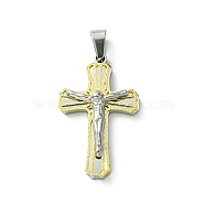 Vacuum Plating 304 Stainless Steel Pendants, Crucifix Cross Charm, Golden & Stainless Steel Color, 31.5x19.5x6mm, Hole: 7.5x3.5mm(STAS-H192-09D-GP)