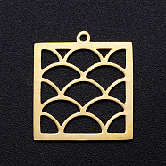201 Stainless Steel Pendants, Filigree Joiners Findings, Laser Cut, Square with Spindrift, Golden, 22x20x1mm, Hole: 1.4mm(STAS-S105-JN903-2)