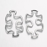 Tibetan Style Alloy Linking Rings, Cadmium Free & Nickel Free & Lead Free, Autism Puzzle Jigsaw, Platinum, 30x18x3mm(TIBE-3558-P-FF)