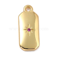 Brass Micro Pave Cubic Zirconia Charms, Long-Lasting Plated, Real 18K Gold Plated, Octagon with Star, Fuchsia, 14x6x1.5mm, Hole: 1.2mm(ZIRC-I054-12G-08)