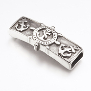 316 Surgical Stainless Steel Slide Charms, Anchor & Helm, Antique Silver, 39x17x7mm, Hole: 3.5x10mm(STAS-F133-97AS)