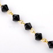 Handmade Bicone Glass Beads Chains for Necklaces Bracelets Making, with Golden Iron Eye Pin, Unwelded, Black, 39.3 inch, Beads: 6mm(AJEW-JB00039-05)