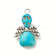 Halloween Dyed Synthetic Turquoise Pendants, Skull Angel Charms with CCB Plastic Wings and Platinum Tone Iron Loops, Turquoise, 29x20x9mm, Hole: 2.5mm(PALLOY-JF01598-04-S)