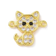 Real 18K Gold Plated Brass Pave Clear Cubic Zirconia Connector Charms, Fox, 12.5x13x1.5mm, Hole: 1mm(KK-L209-059G-02)
