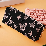 Velvet Butterfly Print Multi-function Pen & Pencil Zipper Bags, Desktop Stationery Organizer, Black, 120x250x40mm(PW-WG60060-01)