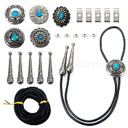 PandaHall DIY Flower Bolo Tie Making Kit, Including Zinc Alloy Buttons & Cord End, Braided Cowhide Cords, Alloy & Turquoise Buttons, Bolo Tie Slides Clasp Accessories, Antique Silver(DIY-PJ0001-38)