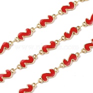 Handmade Alloy Enamel S Shape Link Chains, with Spool, Soldered, Long-Lasting Plated, Lead Free & Cadmium Free, Golden, Red, 13x5x2mm, about 16.4 Feet(5m)/roll(ENAM-F138-05A-RS)