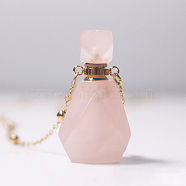 Natural Rose Quartz Perfume Bottle Pendant Necklace with Brass Chains, Essential Oil Vial Necklace for Women, Golden, 25.59 inch(65cm), Capacity: 0.88ml(0.03fl. oz)(BOTT-PW0001-057B-01)