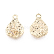 Brass Micro Pave Clear Cubic Zirconia Charms, Cadmium Free & Nickel Free & Lead Free, Textured, Teardrop with Butterfly, Real 18K Gold Plated, 14.5x10x2.5mm, Hole: 1.5mm(KK-N216-569LG)
