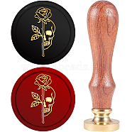 Wax Seal Stamp Set, Sealing Wax Stamp Solid Brass Head,  Wood Handle Retro Brass Stamp Kit Removable, for Envelopes Invitations, Gift Card, Rose Pattern, 83x22mm(AJEW-WH0208-790)