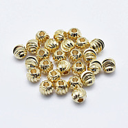 Brass Beads, Long-Lasting Plated, Nickel Free, Grooved Beads, Real 18K Gold Plated, Rondelle, 6x5mm, Hole: 2mm(KK-G331-49G-6x5-NF)
