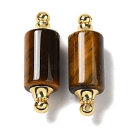 Natural Tiger Eye Connector Charms, with Golden Plated 304 Stainless Steel Findings, Column Links, 36x12mm, Hole: 1.2~1.4mm(G-Z039-01G-06)