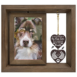 Pet Theme Double Sided Wooden Rotating Photo Frames with DIY Word Heart Charm, for Tabletop Decoration, Word Forever in our Hearts Cat, Paw Print, 210x230x15mm(DJEW-WH0076-002)