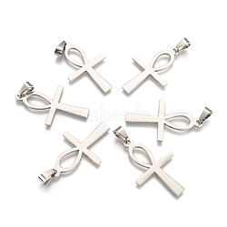 202 Stainless Steel Pendants, Easter Theme, Ankh Cross, Stainless Steel Color, 44.5x27x1.5mm, Hole: 5x9mm(STAS-A147-15)