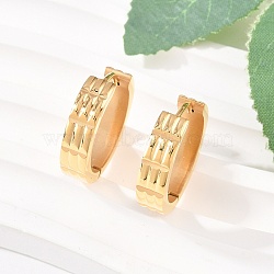 304 Stainless Steel Textured Hoop Earrings, with 316 Surgical Stainless Steel Ear Pins, Ion Plating(IP), Golden, 20x5mm(EJEW-L307-07G)