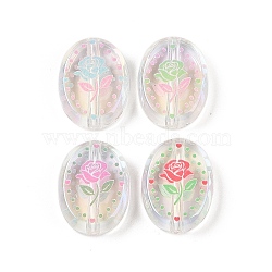 Transparent Acrylic Printed Beads, Oval with Flower, Mixed Color, 24x17.5x7mm, Hole: 2.5mm(OACR-Z020-13)