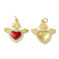 Rack Plating Brass Pendants,  with Cubic Zirconia and Enamel, Lead Free & Cadmium Free, Long-Lasting Plated, Heart, Real 18K Gold Plated, 21.5x21.5x2.5mm, Hole: 3.5mm(KK-C030-08G)