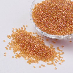 12/0 Grade A Round Glass Seed Beads, Transparent Colours Rainbow, Wheat, 2x1.5mm, Hole: 0.5mm, about 5000pcs/50g(X-SEED-A022-F12-532)