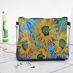 DIY Zipper Crossbody Bag Diamond Painting Kits, including PU Leather Bags, Resin Rhinestones, Diamond Sticky Pen, Tray Plate and Glue Clay, Rectangle, Sunflower Pattern, 150x180mm(DIAM-PW0001-100D)