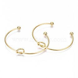 304 Stainless Steel Love Knot Cuff Bangle Making, with End Round Beads, Golden, Inner Diameter: 2-1/2 inch(63~66mm)(MAK-S073-001G)